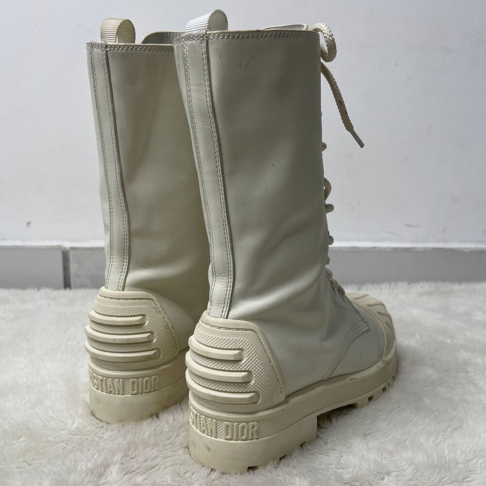 Christian Dior Women's White Lace Up Combat Leather Boot Shoes Size 40 - Picture 4 of 15